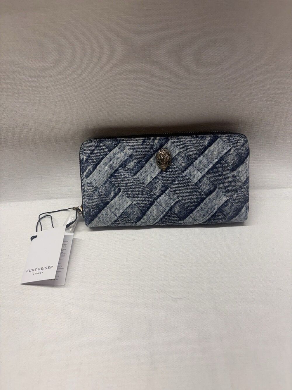 Kurt Geiger Kensington Zip Around Denim Weave Wallet NWT Blue 4199388669